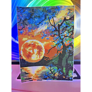 Diamond Painting Finished Completed 3D Wall Art Tree Moon Sunset Water ~9x13